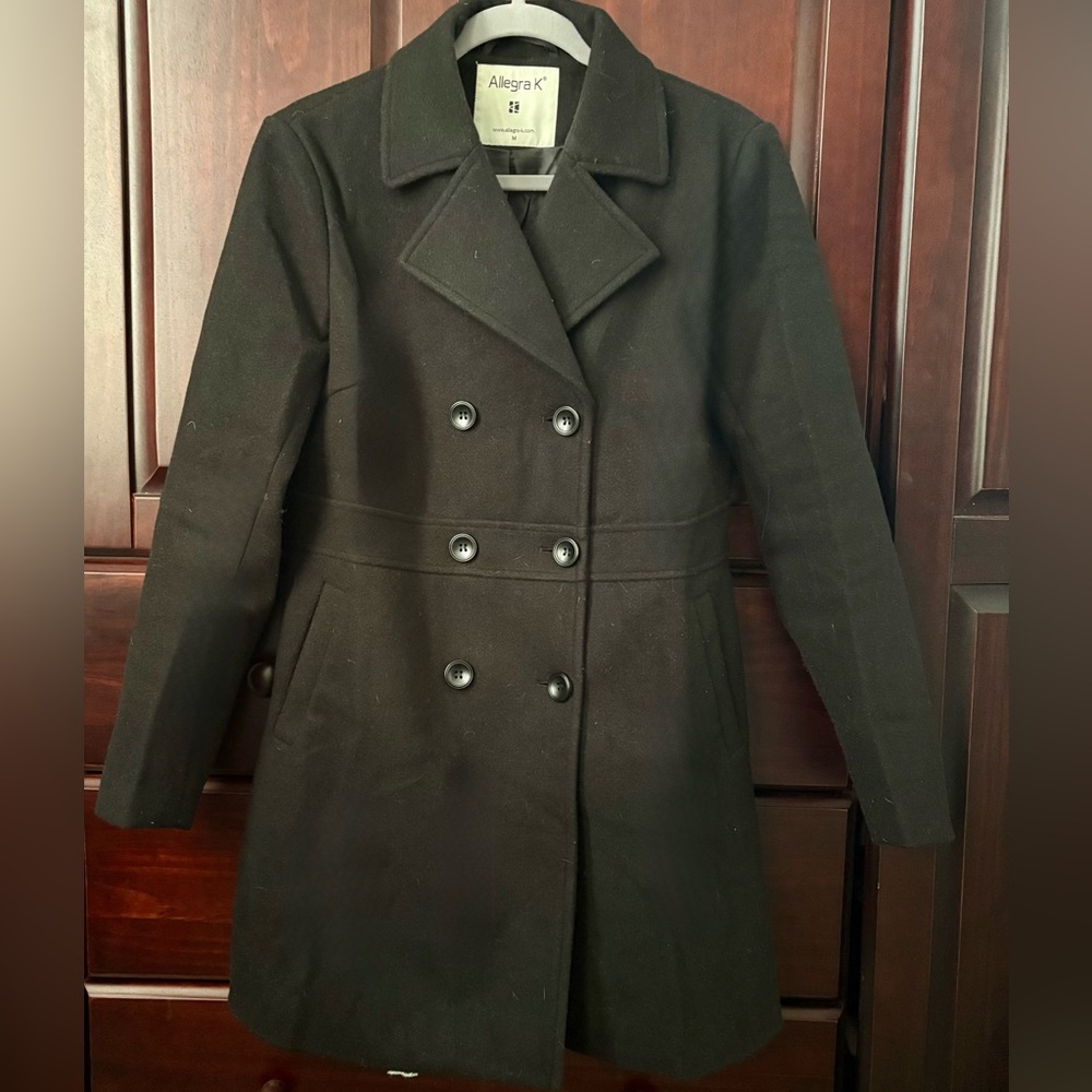 Allegra K Women's Notched Lapel Long Sleeves Double Breasted Mid-Length Coat - Picture 4 of 13